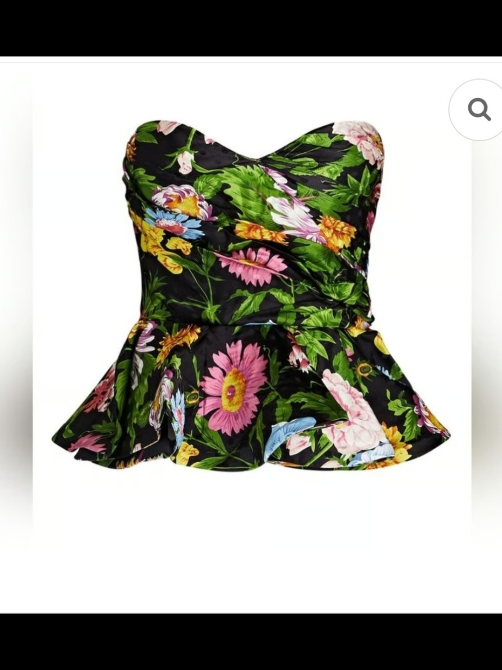 Ronny Kobo Collection Strapless Floral Peplum Top - Black Multi